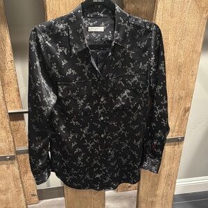 Equipment Black and White Floral Silk Blouse